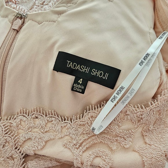 TADASHI SHOJI Women's Pink Scalloped Neck Lace Sheath Zip Cocktail Dress Sz 4 - Picture 7 of 13